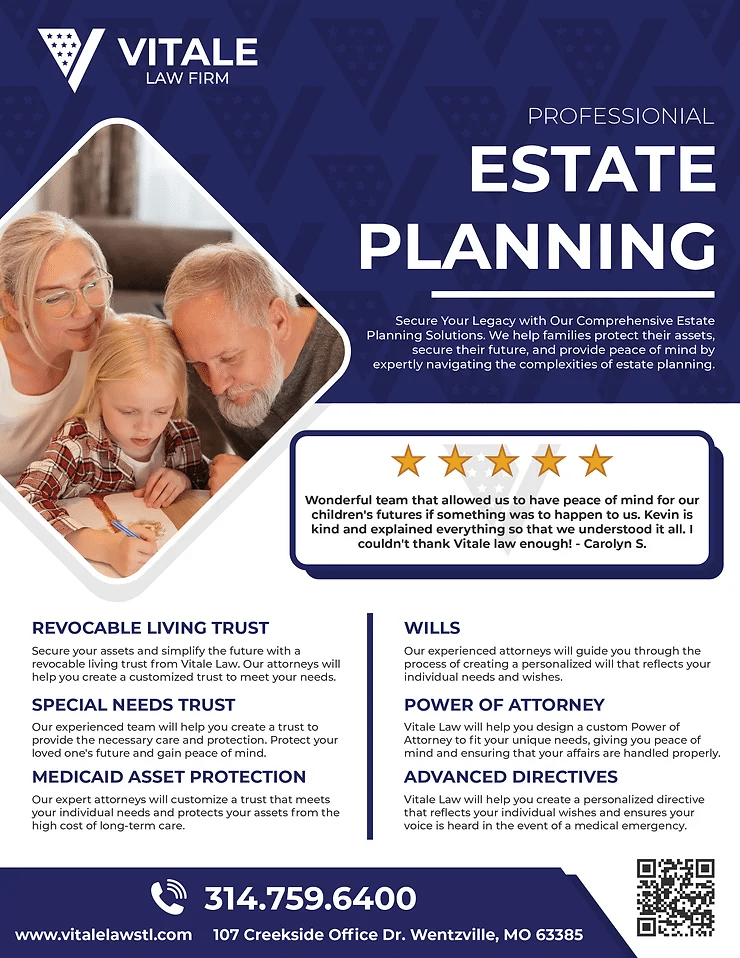 A flyer from Vitale Law Firm talking about professional Estate Planning.